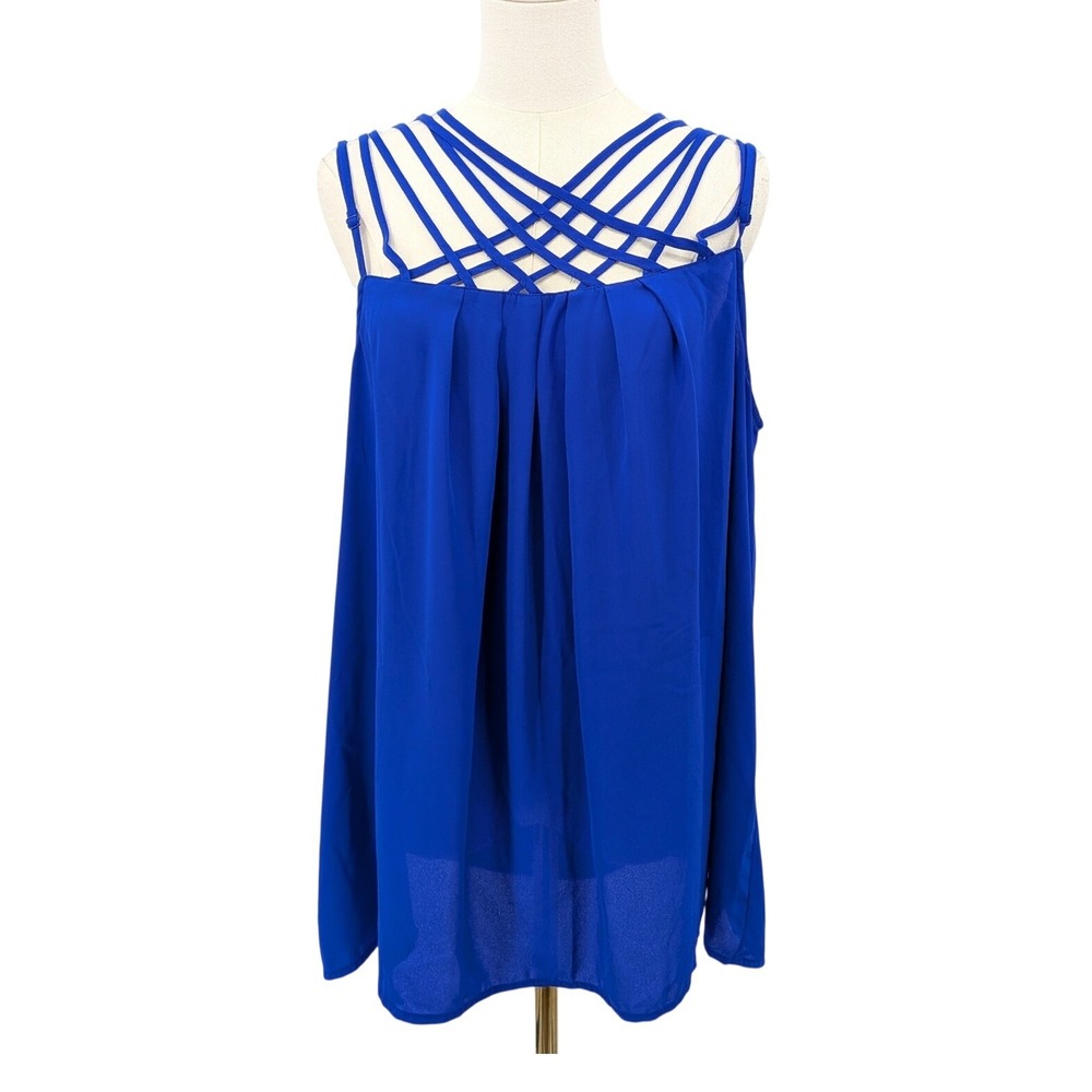 Royal Blue Strappy Chiffon Tunic Top Torrid 2 Caged‎ Neck Plus summer Flowy